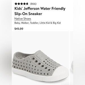 Native NWT-kids slipon shoe
This slip-on style The Jefferson ultra light weight